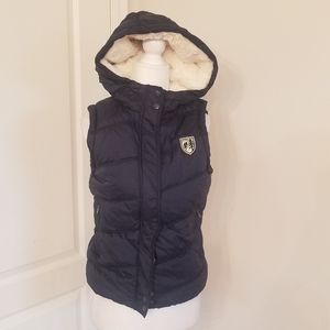 Vintage American Eagle navy faux fur hood puffer vest